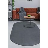 Dijidekor Koyu Gri Oval Post Dokuma Halı Peluş Tavşan Tüyü Hissi Antibakteriyel Yolluk, Antrasit 60x150