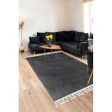 Dijidekor Koyu Gri Post Dokuma Halı Saçaklı Peluş Yumuşacık Kaymaz Antibakteriyel, Antrasit 120x600