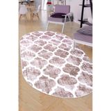 Dijidekor Maça Bej Saçaksız Dijital Oval Halı Kaymaz Yıkanabilir Yolluk, 140x400