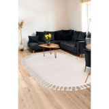 Dijidekor Peluş Halı Açık Vizon Cool Saçaklı Oval Kesme Post Yolluk Kilim Salon Halısı Modelleri, Krem-Açık 100x450