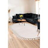 Dijidekor Peluş Halı Açık Vizon Cool Saçaklı Oval Kesme Post Yolluk Kilim Salon Halısı Modelleri, Krem-Açık 120x180