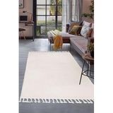 Dijidekor Peluş Halı Krem Cool Düz Desenli Saçaklı Kesme Post Yolluk Kilim Salon Halısı Modelleri, KREM-SAÇAKLI, 200x200