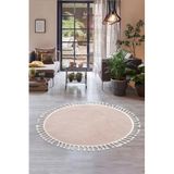Dijidekor Peluş Halı Pembe Cool Saçaklı Yuvarlak Kesme Post Yolluk Kilim Salon Halısı Modelleri, 100x100