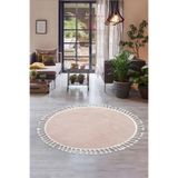 Dijidekor Peluş Halı Pembe Cool Saçaklı Yuvarlak Kesme Post Yolluk Kilim Salon Halısı Modelleri, 200x200