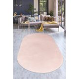 Dijidekor Pembe Oval Post Dokuma Halı Peluş Yumuşacık Antibakteriyel Çocuk Mutfak Salon Halısı, 140x200
