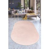 DijiDekor Pembe Oval Post Dokuma Halı Peluş Yumuşacık Antibakteriyel Çocuk Mutfak Salon Halısı