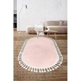 Dijidekor Pembe Oval Post Halı Saçaklı Peluş Yumuşacık Antibakteriyel Çocuk Mutfak Salon Halısı, 120x250