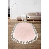 Dijidekor Pembe Oval Post Halı Saçaklı Peluş Yumuşacık Antibakteriyel Çocuk Mutfak Salon Halısı, 140x200