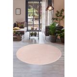Dijidekor Pembe Yuvarlak Post Dokuma Halı Peluş Banyo Paspası 80x80