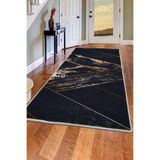 Dijidekor Siyah Gold Saçaksız Dijital Halı Kaymaz Yıkanabilir Yolluk, 140x200