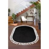 Dijidekor Siyah Oval Post Dokuma Halı Saçaklı Peluş Yumuşacık Kaymaz Antibakteriyel, 150x150