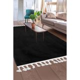 Dijidekor Siyah Post Dokuma Halı Saçaklı Peluş Yumuşacık Kaymaz Antibakteriyel, Lacivet 120x300