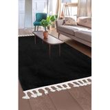 Dijidekor Siyah Post Dokuma Halı Saçaklı Peluş Yumuşacık Kaymaz Antibakteriyel, Lacivet 160x400