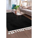 Dijidekor Siyah Post Peluş Dokuma Halı Saçaklı Salon Halısı, 150x233