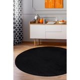Dijidekor Siyah Yuvarlak Post Dokuma Halı Peluş Yumuşacık Kaymaz Antibakteriyel, Siyah-Lacivert 130x130