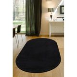 Dijidekor Yok Puf Siyah Oval Post Halı Peluş Yumuşacık Kaymaz, Siyah-Lacivert 160x200