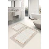 Dijital Baskı Çerçeveli Kaymaz Taban 2Li Set Banyo Paspası (50X60cm-60X100cm) Bej Tek Ebat