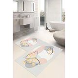 Dijital Baskı Kelebek Desen Kaymaz Taban 2Li Set Banyo Paspası Klozet Takımı (50X60cm-60X100cm) Gri Tek Ebat