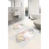 Dijital Baskı Kelebek Desenli Kaymaz Taban 2Li Set Banyo Paspası Klozet Takımı (50X60cm-60X100cm) Gri Tek Ebat