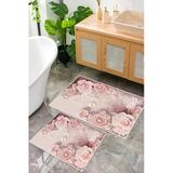 Dijital Baskı Pembe Gül Desen Kaymaz Taban 2Li Set Banyo Paspası Klozet Takımı (50X60cm-60X100cm) Pembe Tek Ebat