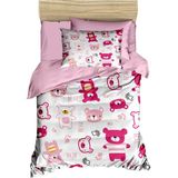Dijital Baskılı 3D Pamuklu Yenidoğan Bebek Nevresim Takımı Bear Toy Pink