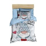 Dijital Baskılı 3d Pamuklu Yenidoğan Bebek Nevresim Takımı Cute Gnome Blue (Çok Renkli)
