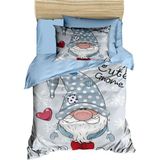 Dijital Baskılı 3D Pamuklu Yenidoğan Bebek Nevresim Takımı Cute Gnome Blue