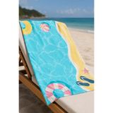 Dijital Baskılı 70x150cm Mavi Tatil Desenli Plaj Havlusu - Banyo Havlusu - Deniz Havlusu