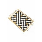 Dijital Baskılı Cam Servis Tepsisi – Dama Desenli, Metal Kulplu 46X28 Cm
