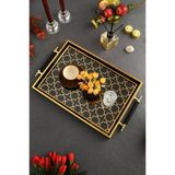 Dijital Baskılı Cam Servis Tepsisi – Selçuklu Desenli, Metal Kulplu 46X28 Cm