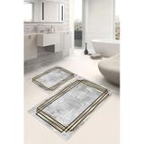 Dijital Baskılı Çerçeveli Kaymaz Taban 2Li Set Banyo Paspası Klozet Takımı (50X60cm-60X100cm) Gri Tek Ebat