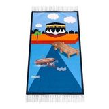 Dijital Baskılı Çocuk Seccadesi - Kayıklı Kabeli Mavi Renk - 44 X 78 cm