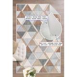 Dijital Baskılı Dekoratif Kaymaz Taban Yıkanabilir Geometrik Desen Halı Salon Halısı Yolluk Gri 200X290 Cm