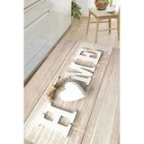 Dijital Baskılı Dekoratif Kaymaz Taban Yıkanabilir Kalp Desenli Mutfak Halısı Yolluk Krem 80 X 200 Cm