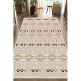 Dijital Baskılı Dekoratif Kaymaz Taban Yıkanabilir Kilim Desenli Salon Halısı Krem 100X400 Cm