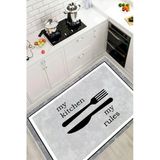 Dijital Baskılı Dekoratif Kaymaz Taban Yıkanabilir My Kitchen Desenli Halı Mutfak Halısı Yolluk Gri 100X200 Cm