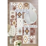 Dijital Baskılı Dekoratif Kilim Desen Kaymaz Taban Yıkanabilir Salon Halısı Yolluk Kahverengi 160X250 Cm