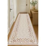 Dijital Baskılı Dekoratif Kilim Kaymaz Taban Yıkanabilir Yolluk Antre Hol Halısı Salon Halısı Krem 120 X 180 Cm