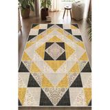 Dijital Baskılı Dekoratif Patchwork Kilim Desenli Kaymaz Taban Yıkanabilir Halı Siyah 200X290 Cm