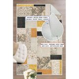 Dijital Baskılı Dekoratif Patchwork Kilim Kaymaz Taban Yıkanabilir Halı Sarı 200X290 Cm