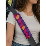 Dijital Baskılı Emniyet Kemeri Pedi, 26 cm, Yumuşak Süngerli, Mor ve Pembe Örgü Desenli, Universal, 2 Adet