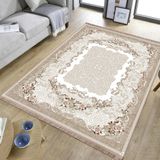 Dijital Baskılı Kadife Kaymaz Taban Saçaklı Halı 160x230 cm Açık Kahve