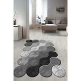 Dijital Baskılı Kaymaz Taban Yıkanabilir Lazer Kesim Salon Halısı Yolluk NLZR-HT-883 - 60 x 150 cm - Siyah