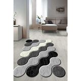 Dijital Baskılı Kaymaz Taban Yıkanabilir Lazer Kesim Salon Halısı Yolluk NLZR-HY-1181 - 60 x 100 cm - Siyah - Gri