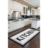 Dijital Baskılı Kaymaz Yıkanabilir Siyah Beyaz Kıtchen Yazılı Mutfak Halısı-d5037