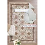 Dijital Baskılı Kilim Desen Dekoratif Kaymaz Taban Yıkanabilir Halı Yolluk Kahverengi 200X290 Cm