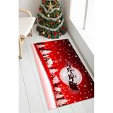 Dijital Baskılı Yıkanabilir Yılbaşı Temalı Kırmızı Geyik Desenli Halı 160 X 230 Cm Kırmızı