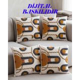 Dijital Basklı Soyut Geometrik Desenl Punch Nakış Görünümlü Dekoratif Kırlent Kılıfı Seti