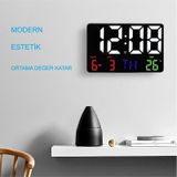 Dijital Duvar Saati Hd Led Ekran Tarih Gün Sıcaklık Alarm Usb Dekoratif 25x16cm Siyah