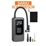 Dijital Ekranlı Şarjlı Araç Hava Kompresörü LEDli Powerbank Lastik Top Yatak Şişirme Pompası 150psi